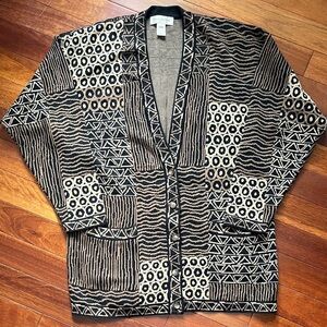 Vintage Jones New York Geometric Pattern Cotton Cardigan Medium